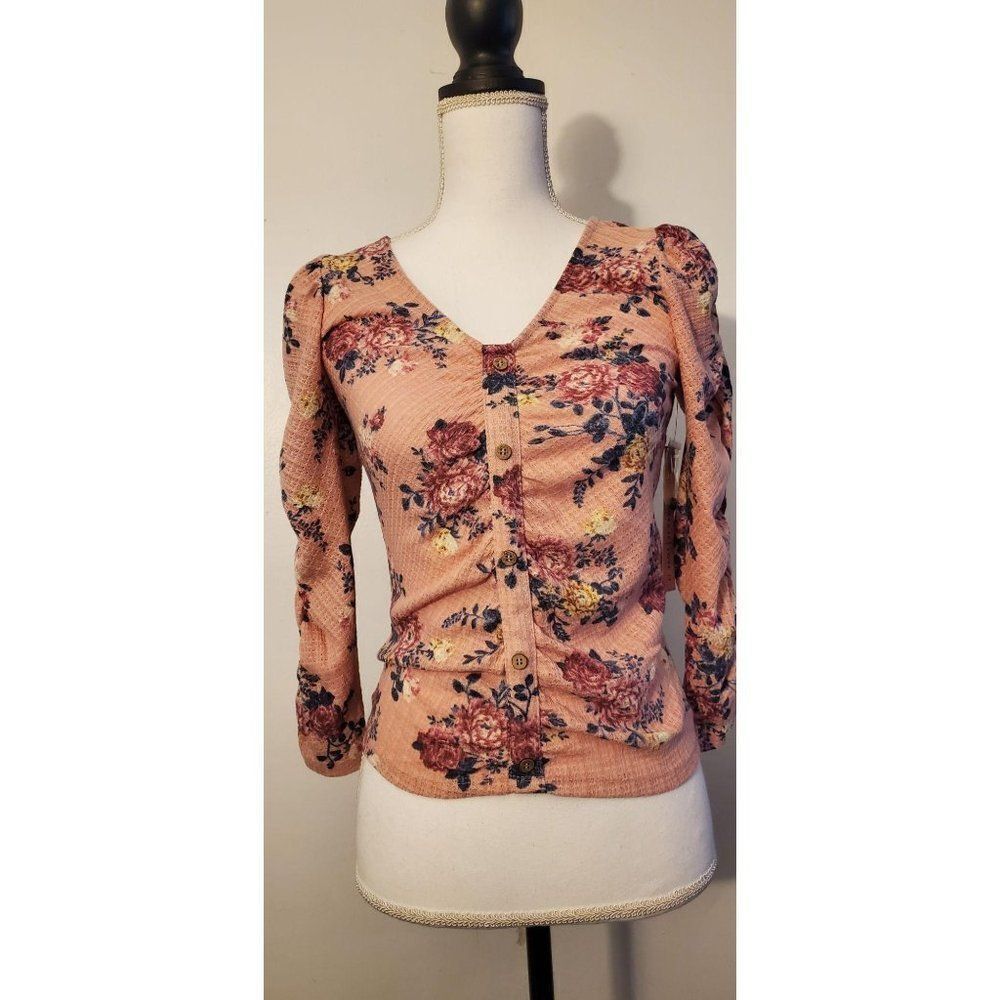 Crave Fame Long Sleeve Faux Button Top M Pink